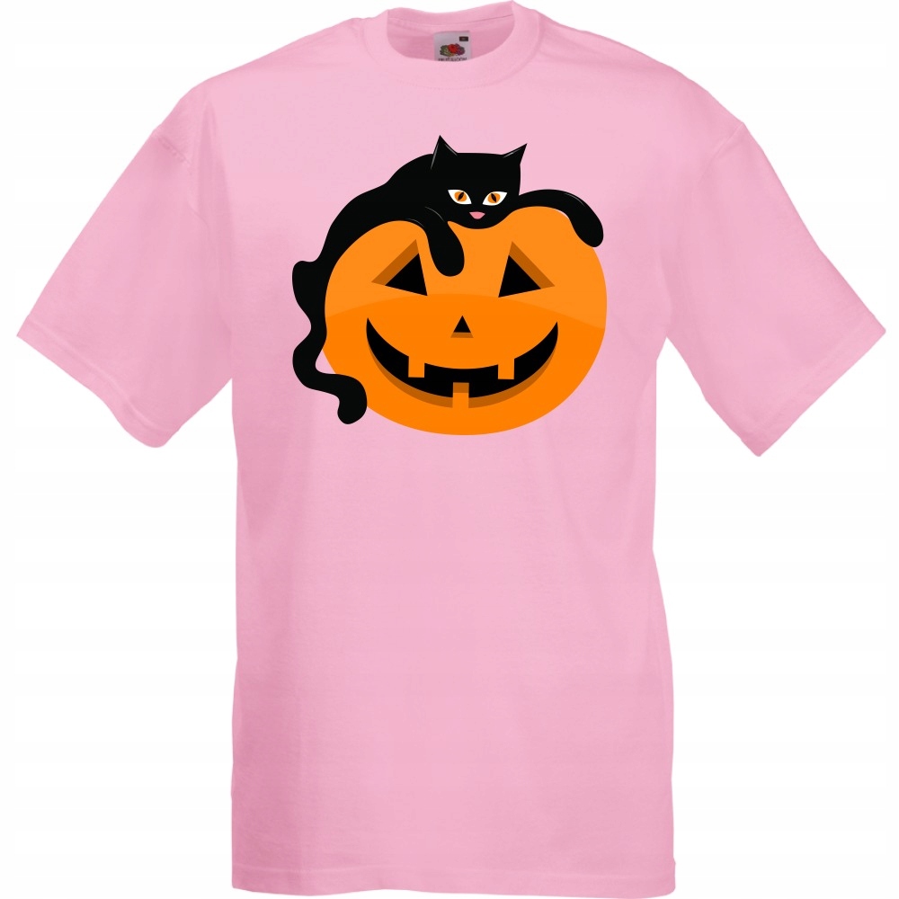 

Koszulka dynia czarny kot halloween M różowa