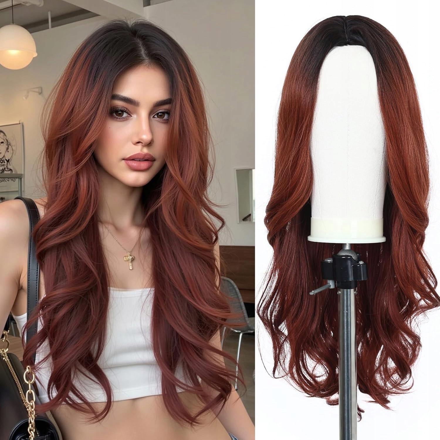 Esmee paruka ombre červenohnědá, vlny 61 cm, cosplay