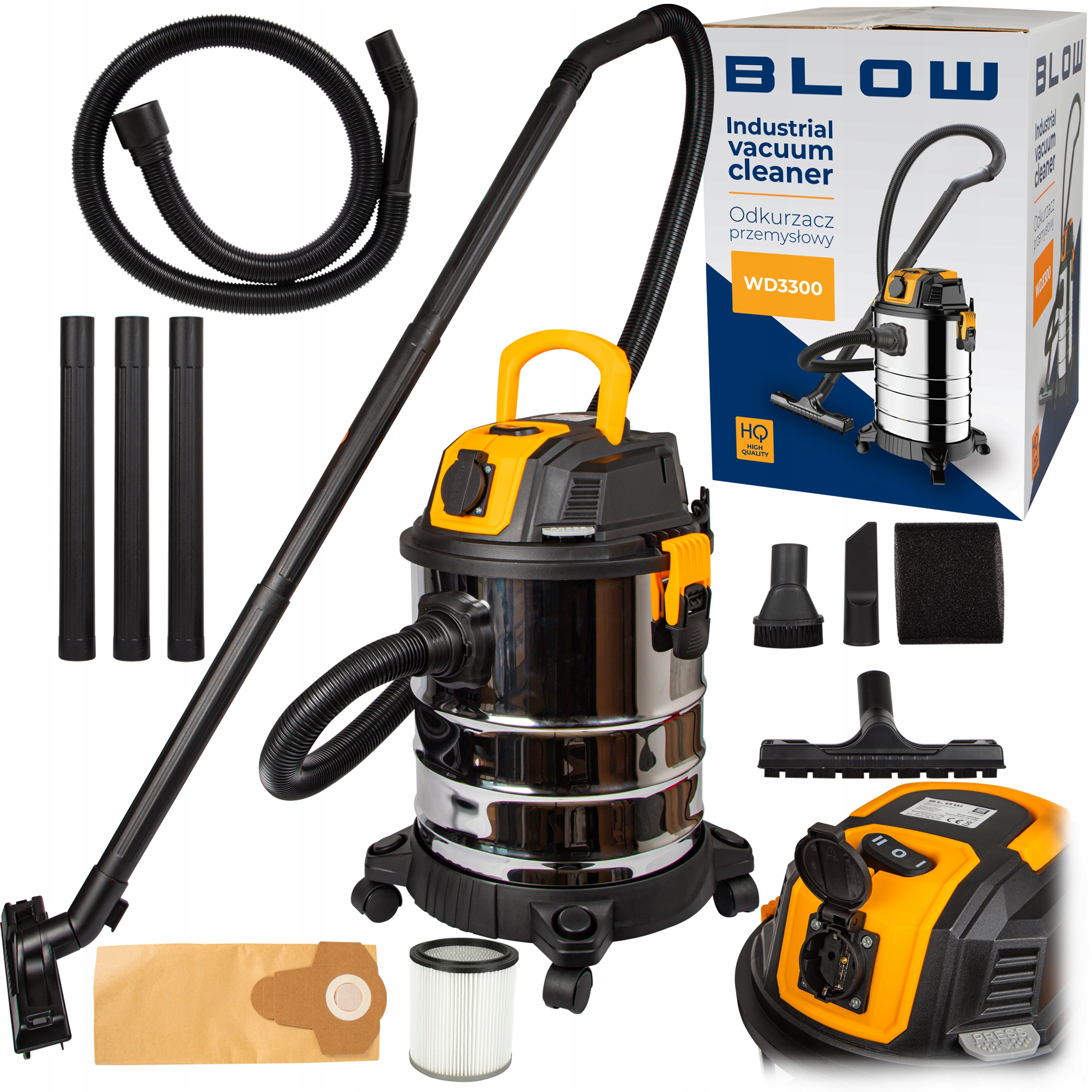 Odkurzacz Przewodowy Bezworkowy Dmuchawa Na Sucho Mokro 25L Z Gniazdkiem