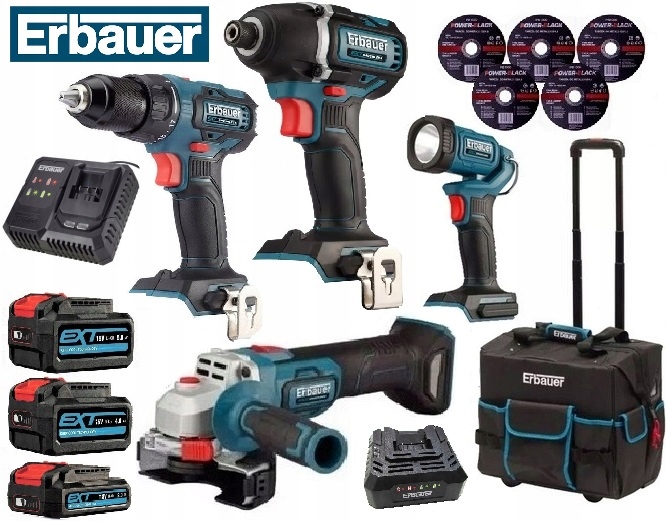 Erbauer Zestaw EAG18+EID18+ ECD18+ET18+ EFC18+EC18+3x Aku 5Ah 4Ah 2Ah+TORBA