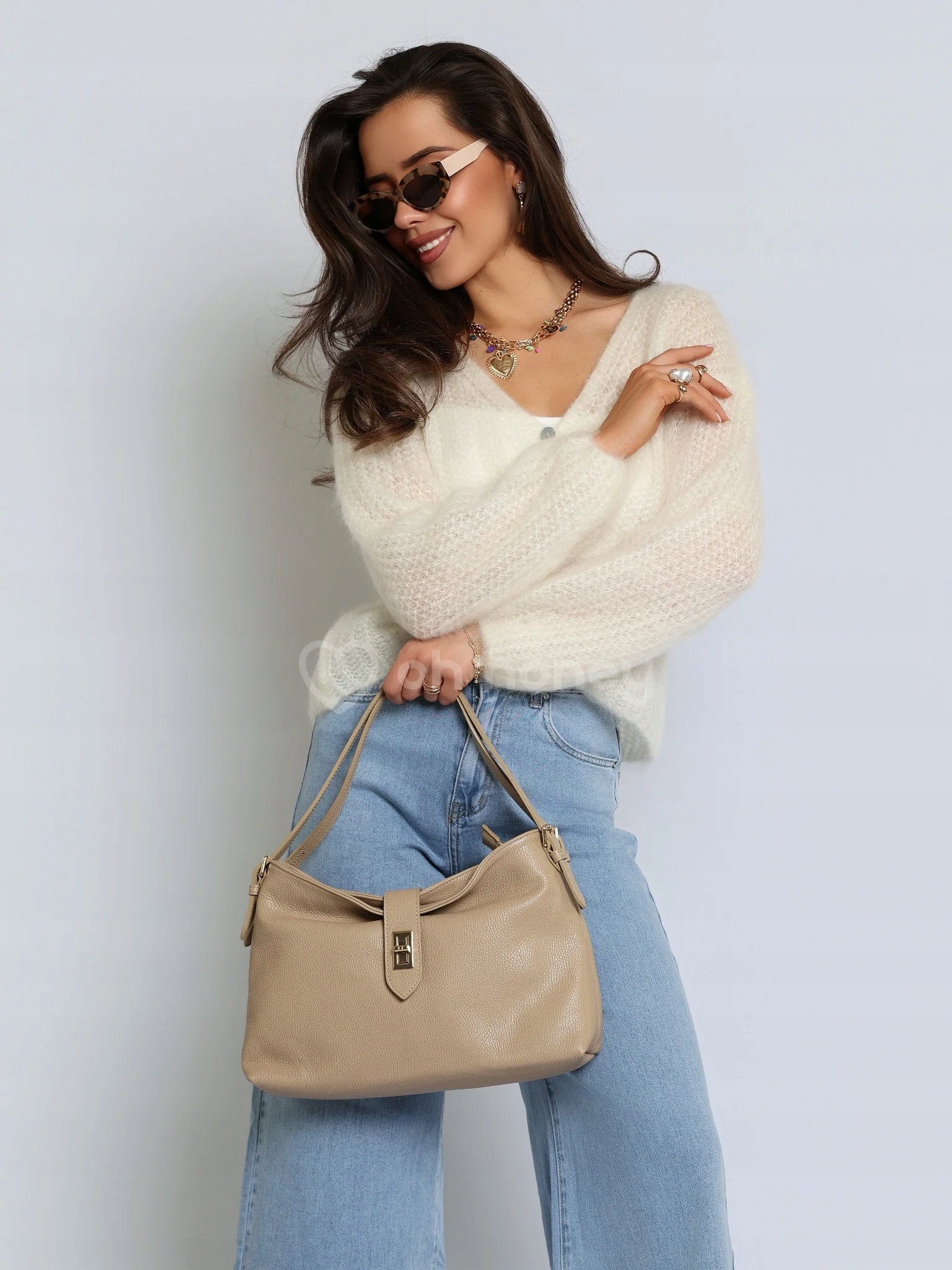 Taška přes rameno Přírodní kůže Béžová Milora