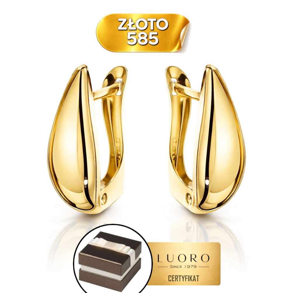 Náušnice Zlaté 585 14K Slzy Prodloužené Na Anglickém Zapínání 20 MM