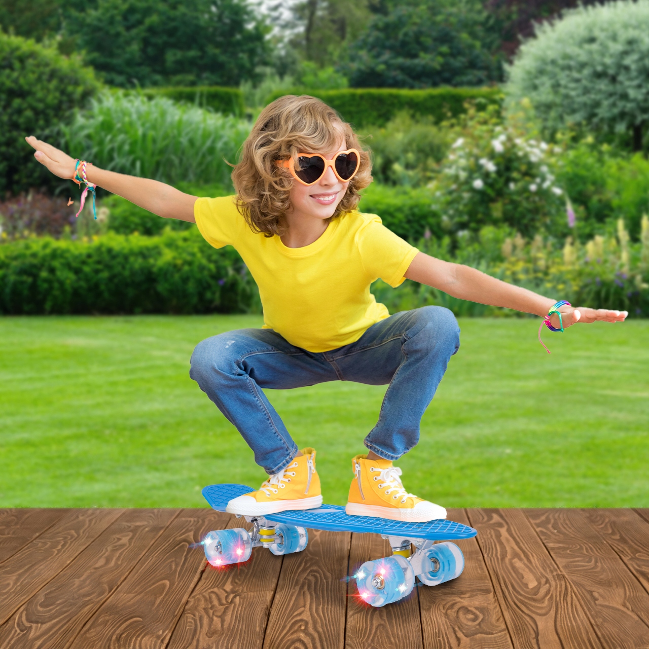 FISZKA DESKOROLKA DLA DZIECI ŚWIECĄCE KOŁA LED NIEBIESKA 56CM ABEC7 RGB Marka MalPlay