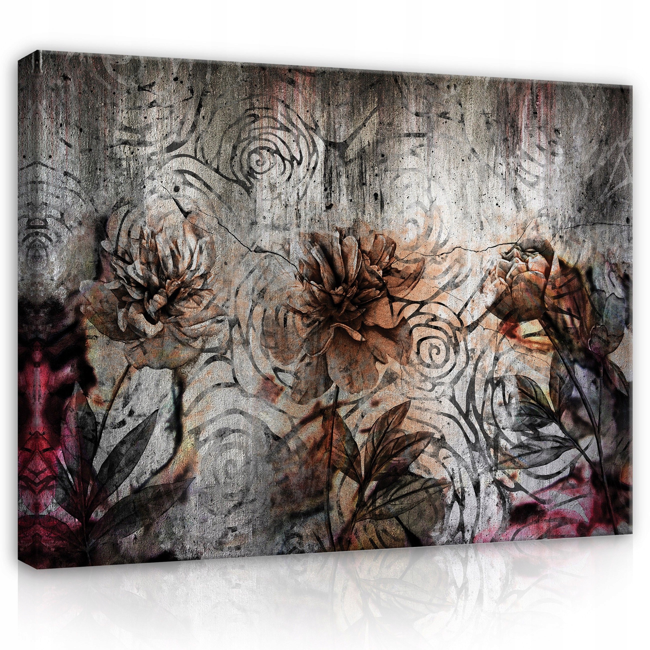 Obraz 100x75 Vintage květiny textura stěna zestárlá freska pivoňky růže