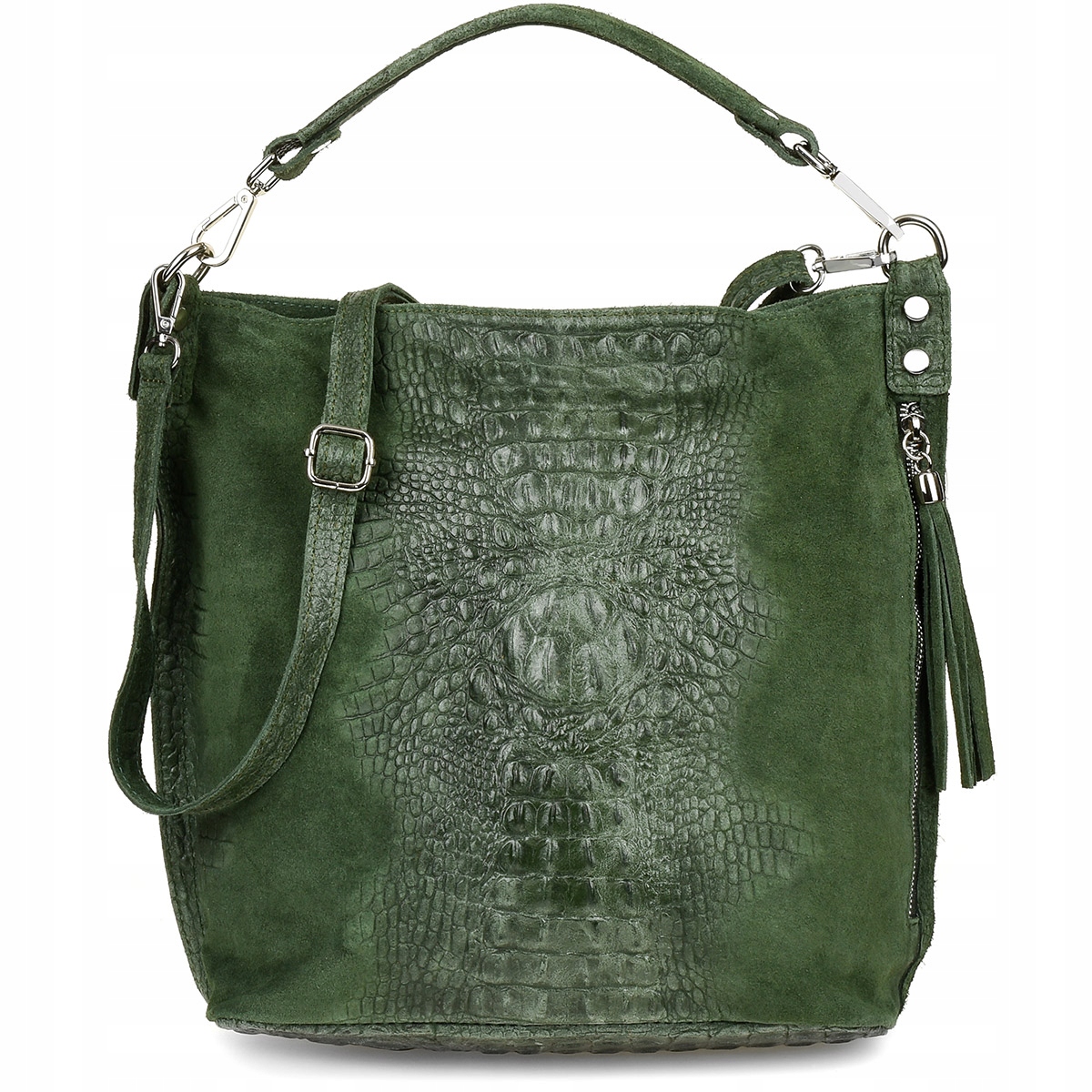 Dámská kožená kabelka velká shopper italská semišová kůže Croco přes rameno