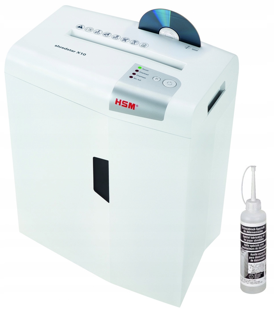 

Hsm Shredstar X10 ścinki P4 CD/DVD 10 kartek +olej