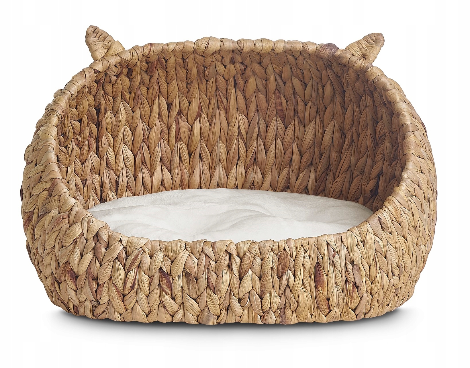Legowisko dla kota/ psa z plecionki naturalnej z welurową poduszką – beżowe