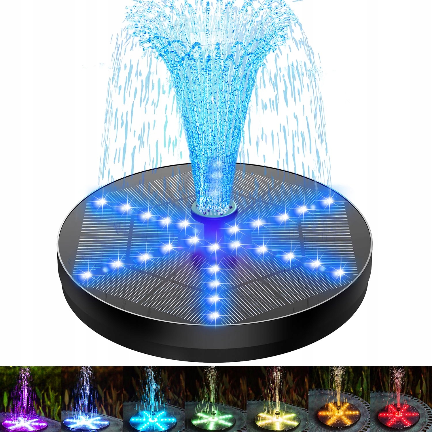 SZMP 4W Solar Fountain 30 LED for Garden Pond, 8 Nozzles, 4000mAh Battery
