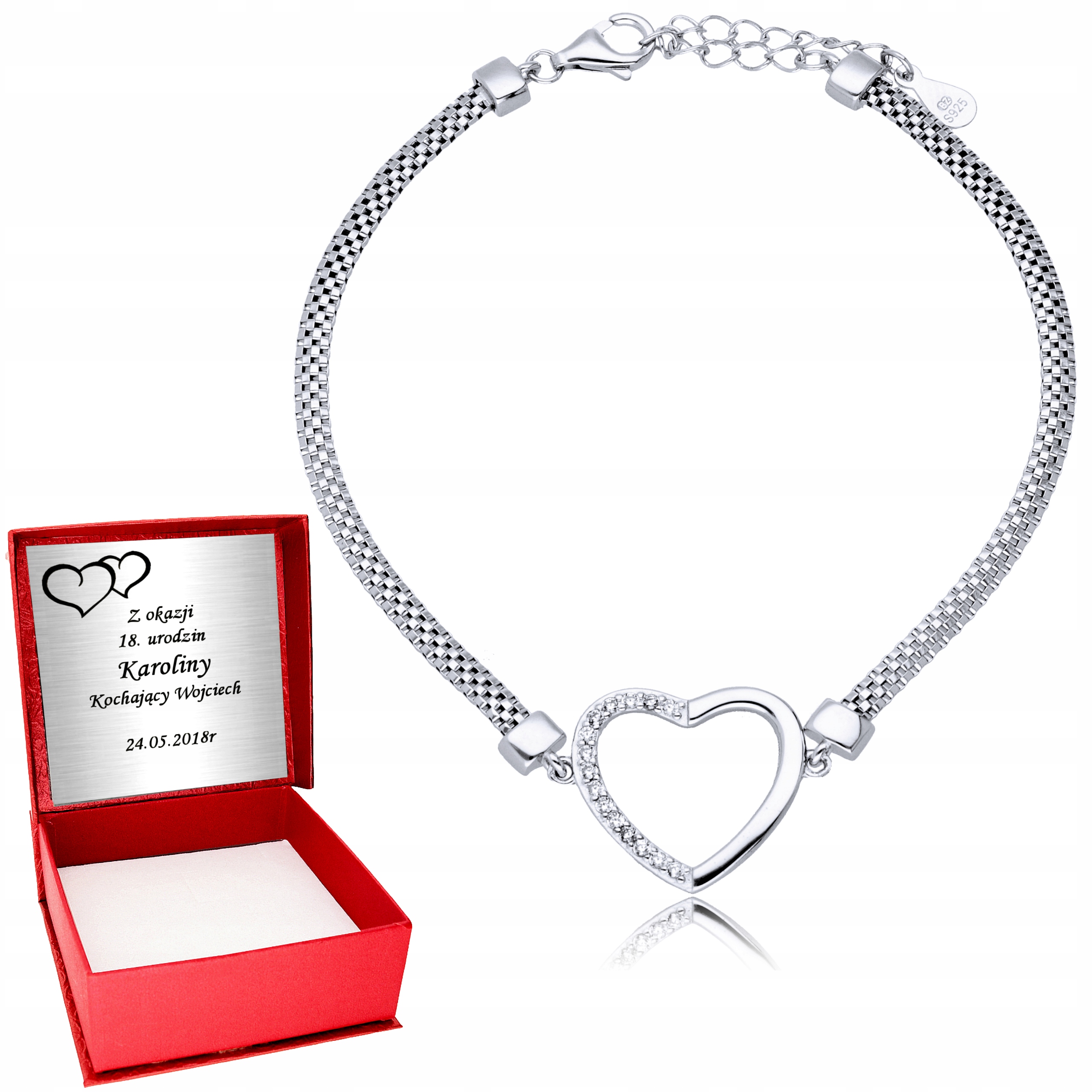 

Bransoletka Srebro 925 Serce dla kobiety Grawer