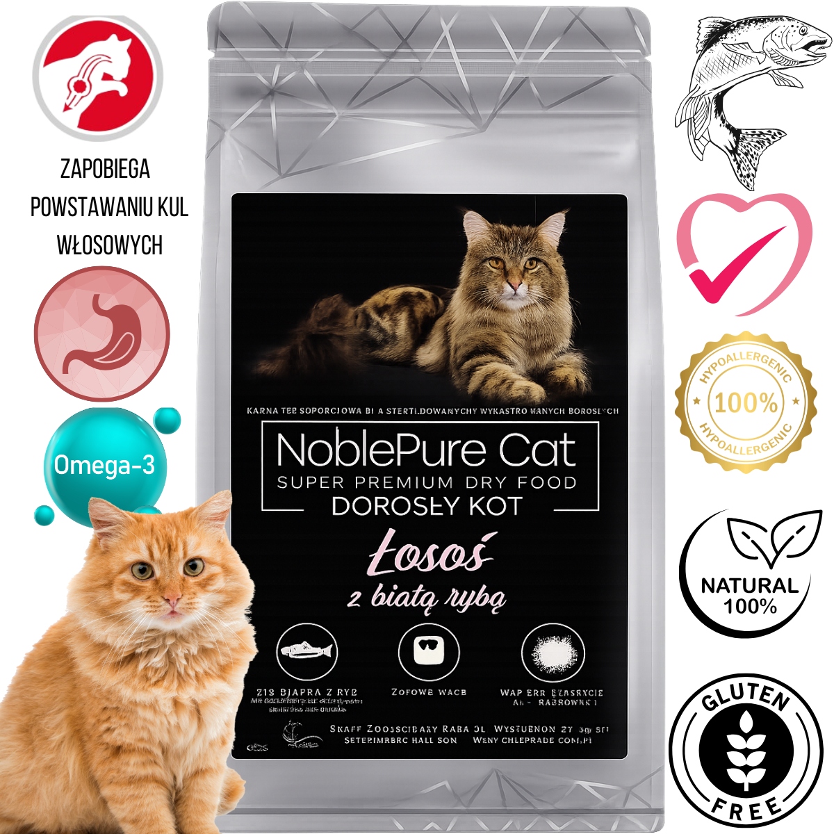 NoblePure Losos s bílou rybou krmivo pro kočky bez obilovin 5 kg