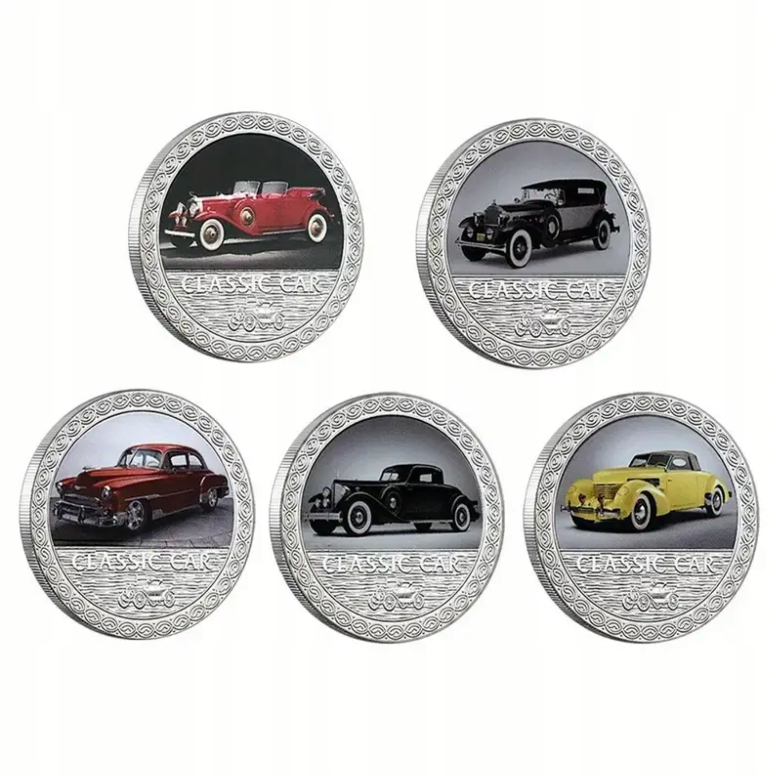 5 MONET KOLEKCJONERSKICH KLASYCZNE SAMOCHODY CLASSIC CAR PREZENT DIKOM