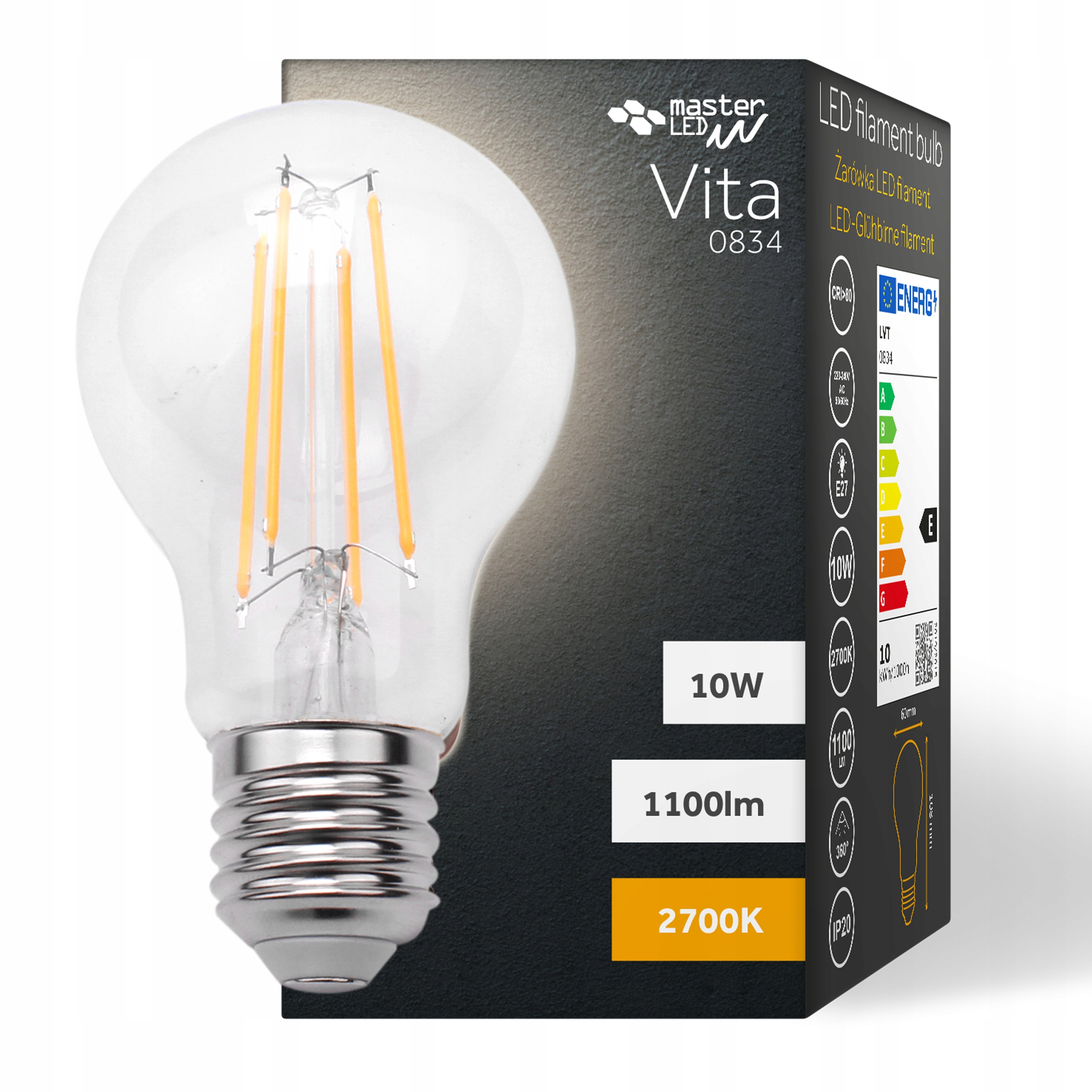 Żarówka LED E27 FILAMENT EDISON RETRO OZDOBNA 10W