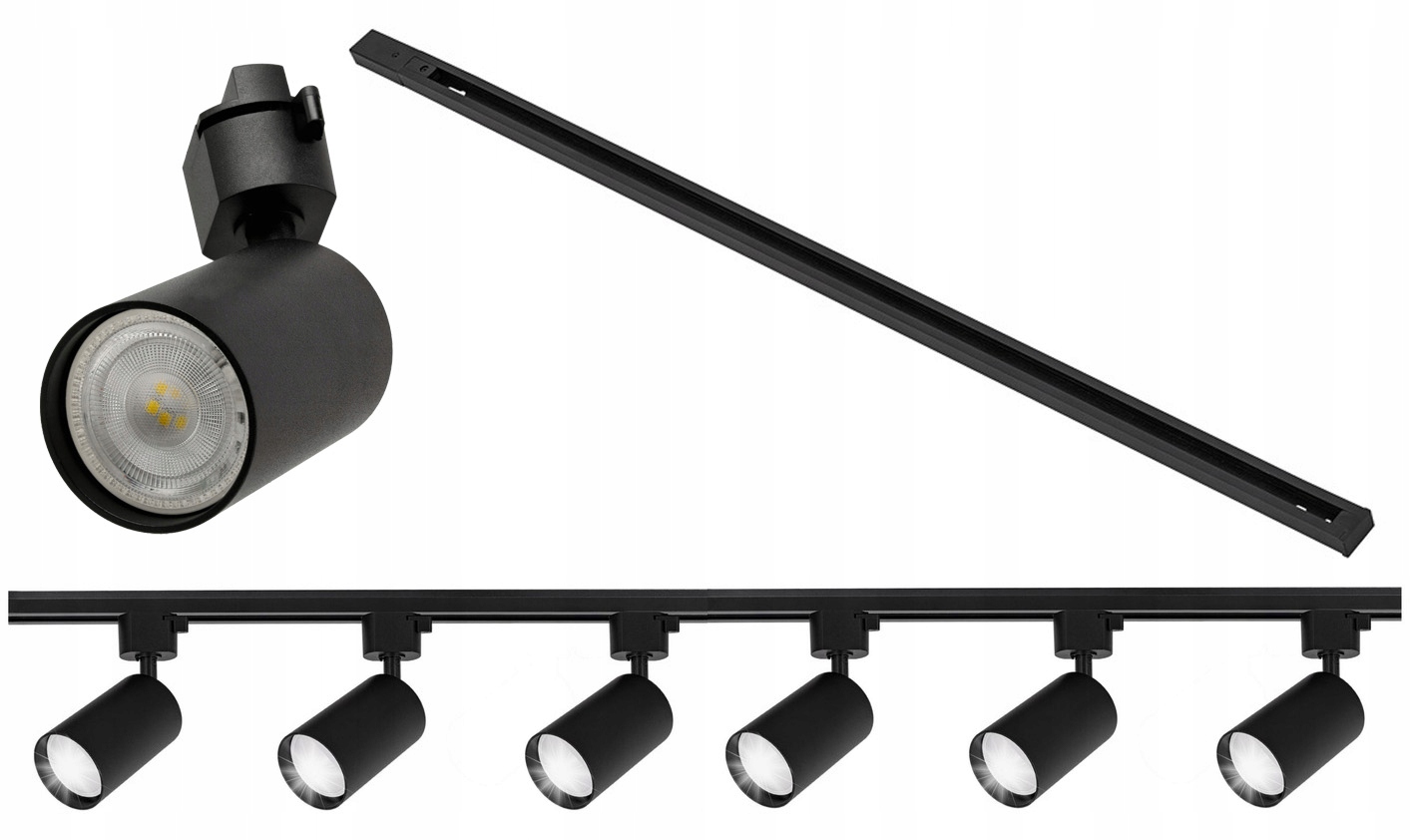 Zestaw 6x SPOT REFLEKTOR lampa GU10 na szynę 1f SZYNOPRZEWÓD szyna 2m