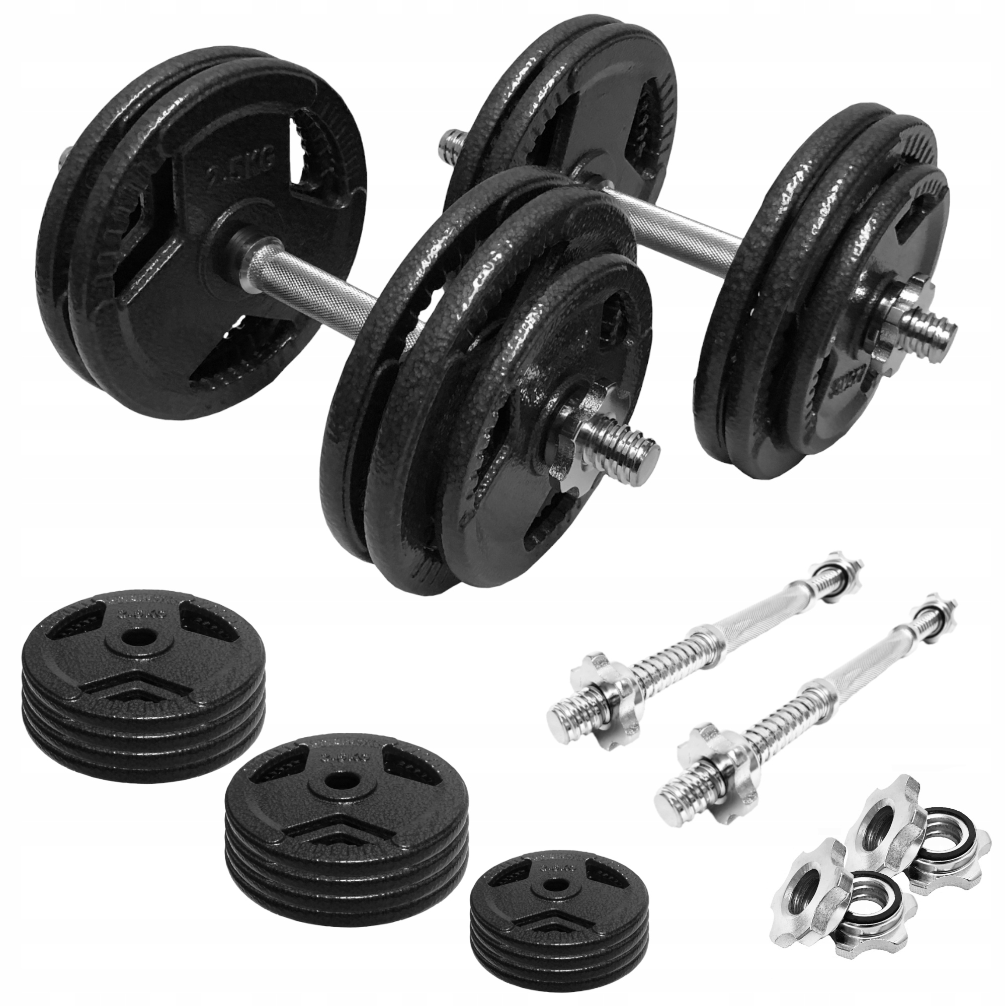 Hantle Żeliwne Regulowane Zestaw 2x15kg gryf 36cm Talerze zestaw 30kg