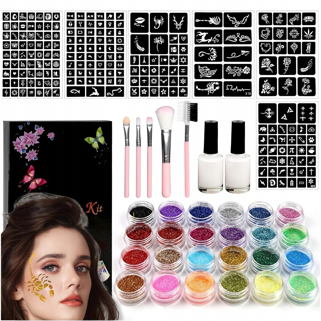 VEĽKÝ SET NA VÝROBU TRBLIETAVÝCH TETOVANÍ DIY PRE DETI, ŠABLÓNY + LEPIDLO