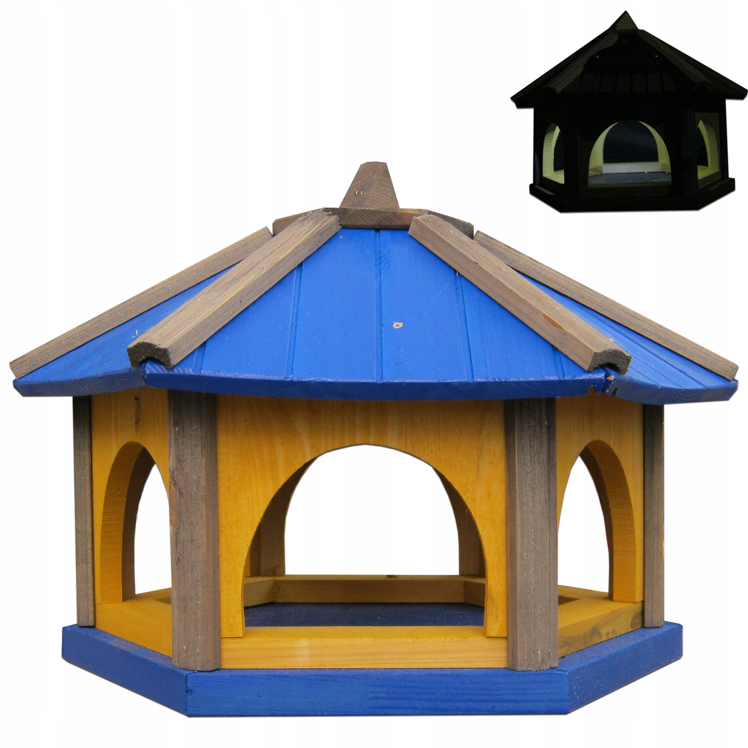 Velké krmítko pro ptáky modré dřevo K50_S s Led solárním osvětlením