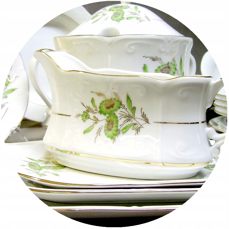 Serwis obiadowo-kawowy Kamelia z dekoracją złotem ceramicznym