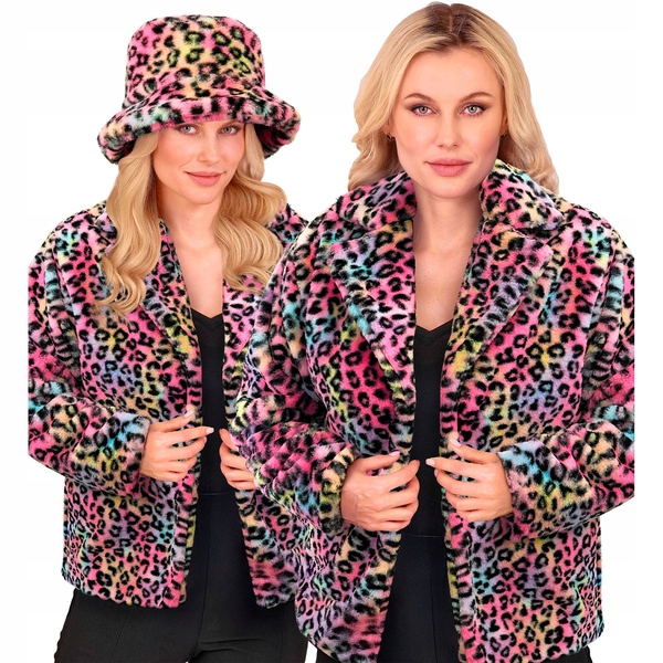 Kožešina dámské leopard panterka multicolor z retro plyše L/XL