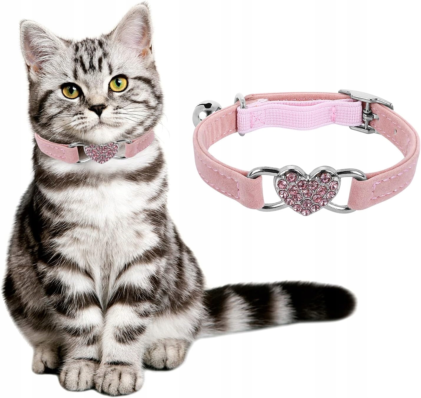 Levně Obojek Pro Kočky Růžový, Nastavitelný, S Rolničkou A Srdíčkem