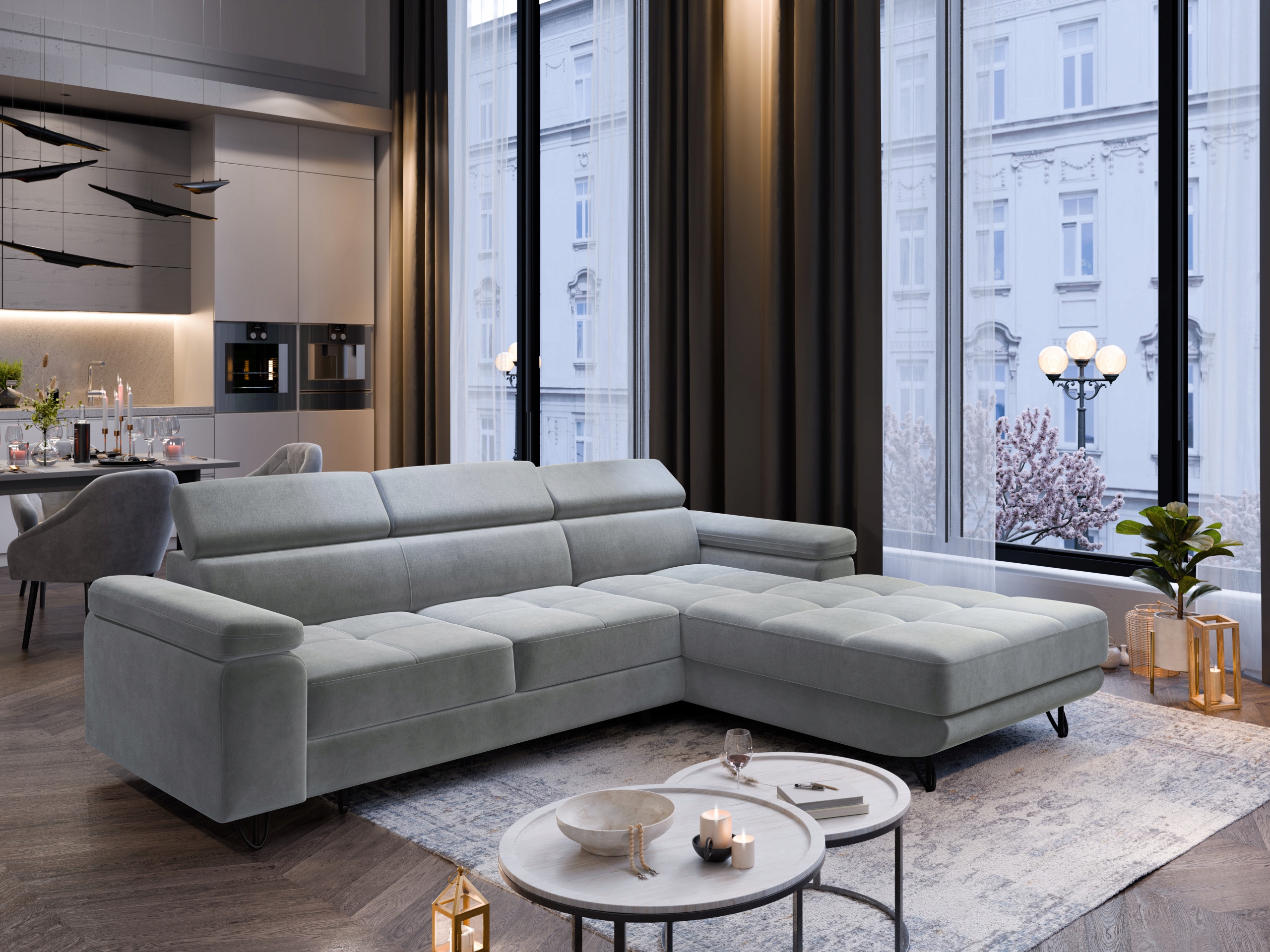 Rohová Sedací Souprava Funkce spaní Nastavitelné opěrky hlavy