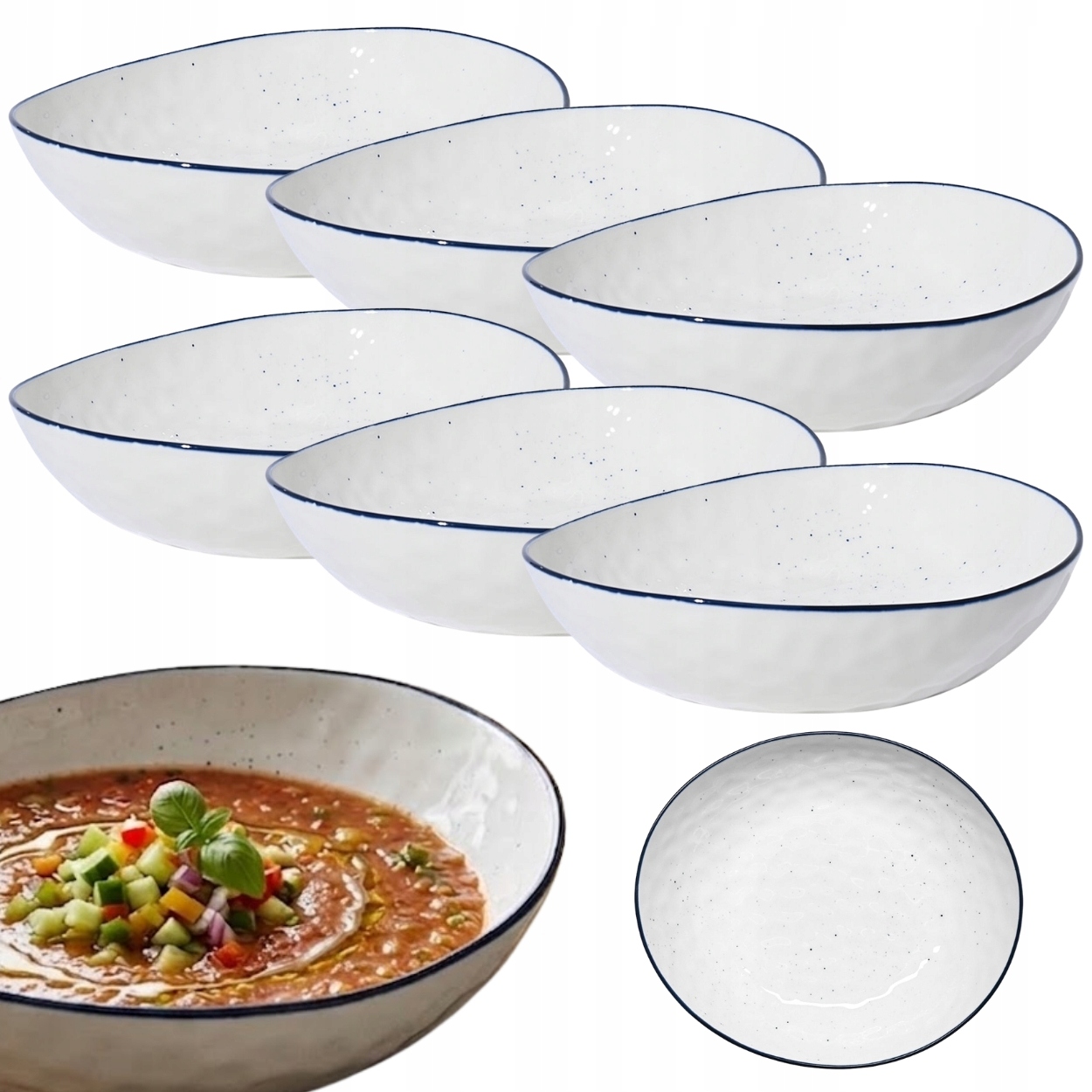 Komplet Hlbokých Tanierov 20 cm 6 ks Pebbles oválne, moderný porcelán