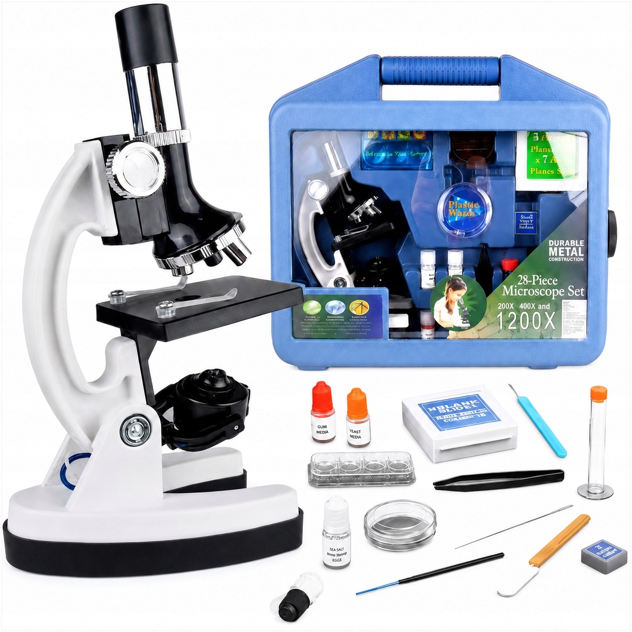 Optický Mikroskop Zoom 1200X Laboratorní Sada 3 Objektivy Příslušenství