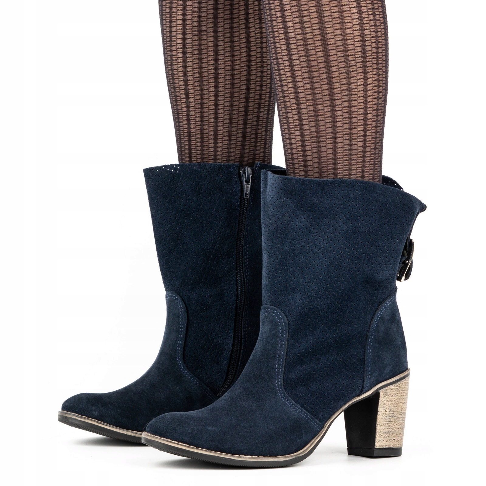 Ažurové kožené kotníkové boty Sophia tmavě modré 38