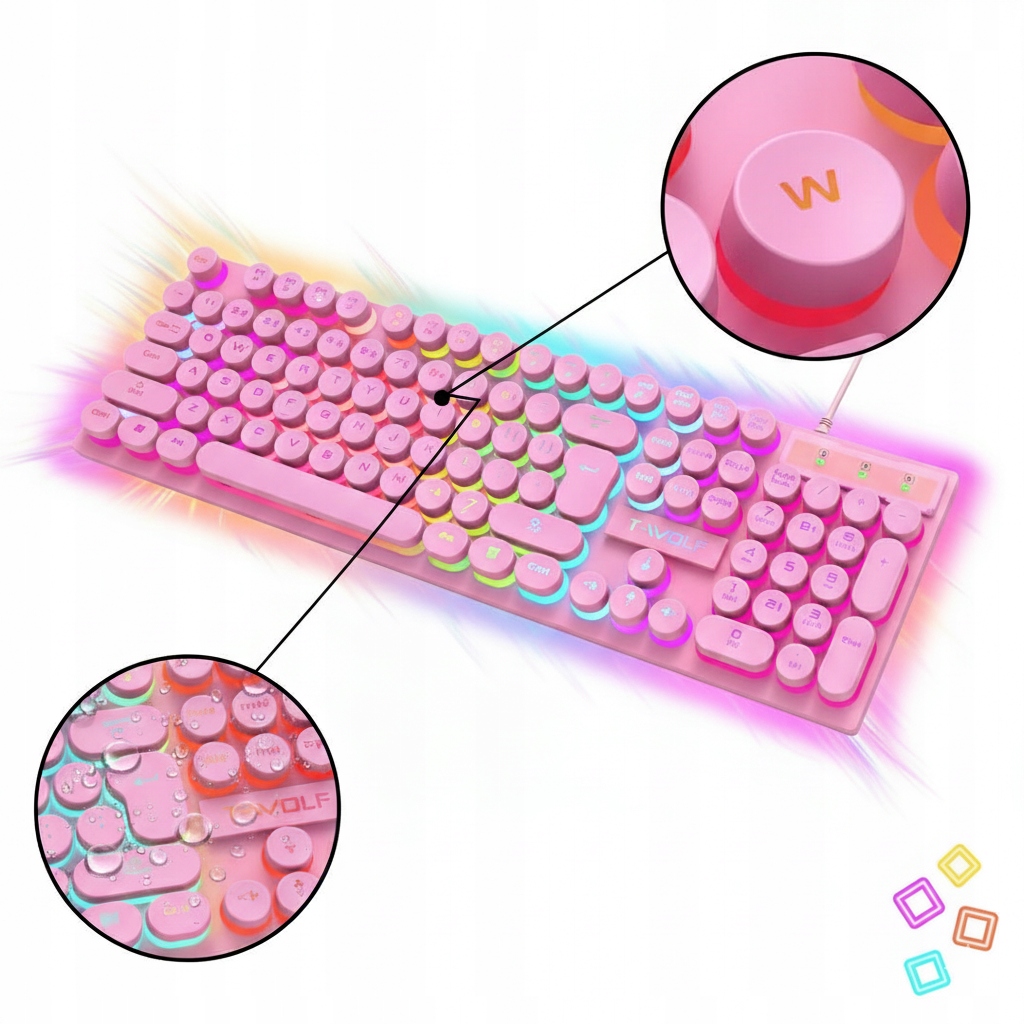 Klawiatura membranowa DSJ USB UK qwerty różowa