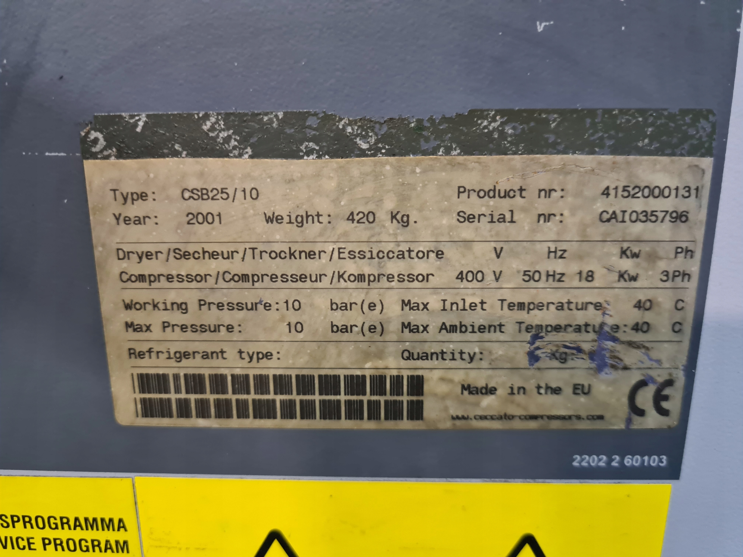 Kompresor śrubowy AIRPRESS CSB 25, 18 kw Typ kompresor olejowy