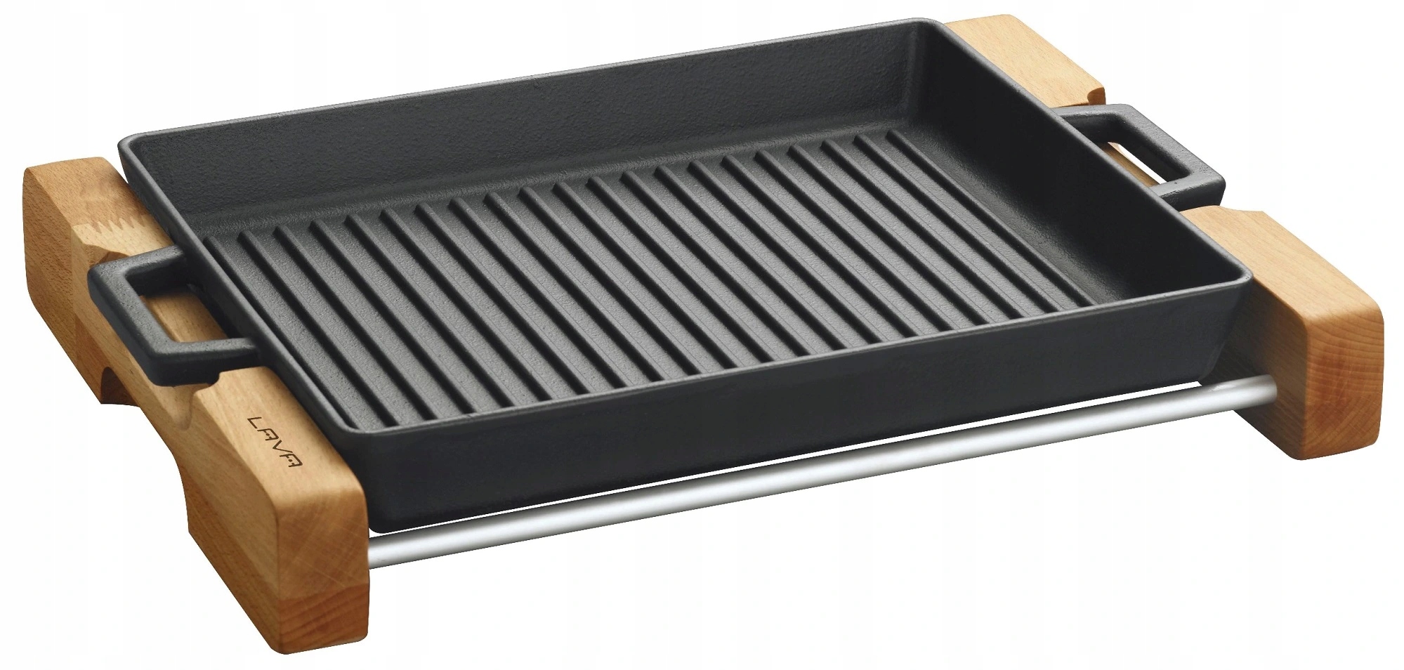 Liatinová grilovacia platnička 26x32cm s dreveným podstavcom