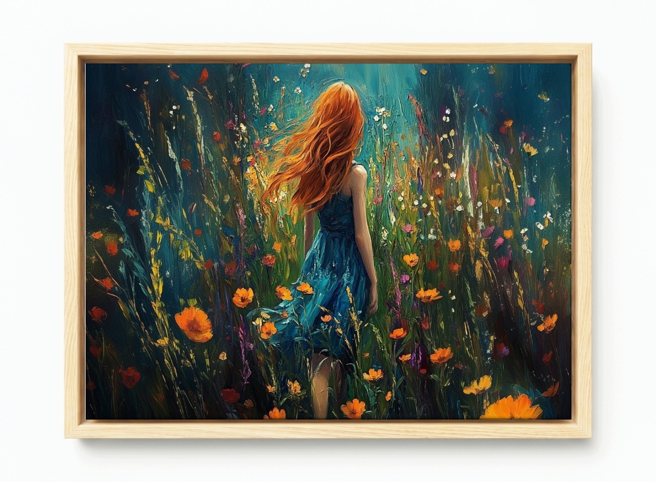 Obraz Rám Americká Krabička Rudá Žena Dívka Louka Květiny Procházka 60x40