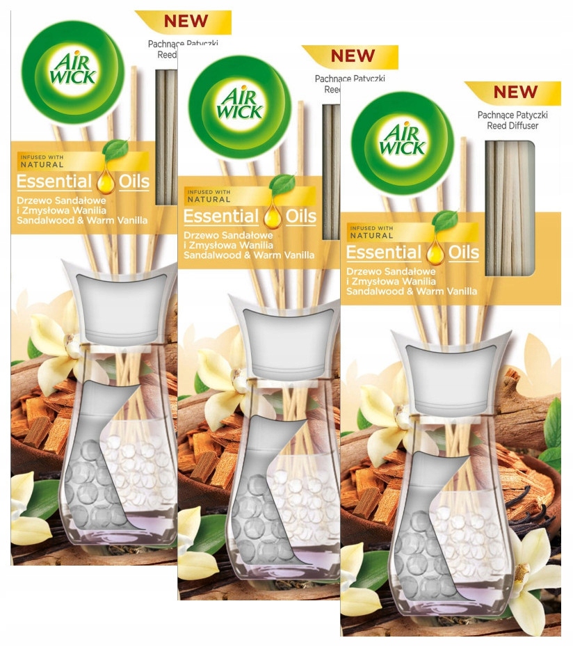 Levně Sada Air Wick Vonné tyčinky Sandálové dřevo Vanilka 3 x 30 ml