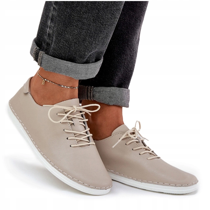 Dámské Polobotky Z Přírodní Kůže Šněrovací Lehké D&a LR51-645 Béžové 37