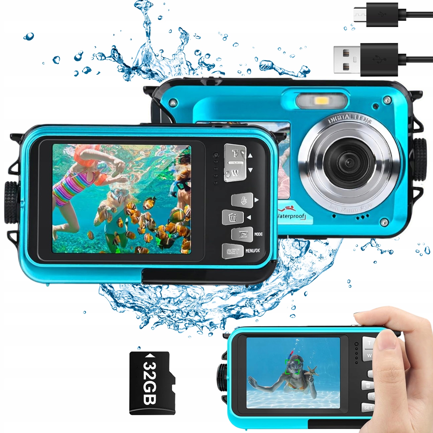 Aparat Wodoodporny 48MP 2.7K Podwójny Ekran Selfie 16X Zoom Foto Video