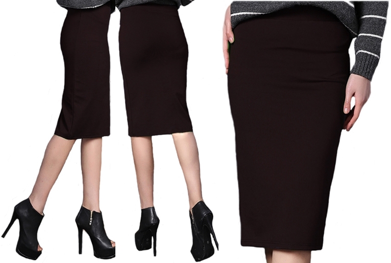 

Dzianinowa tuba Brązowa spódnica Ołówkowa Midi Xs