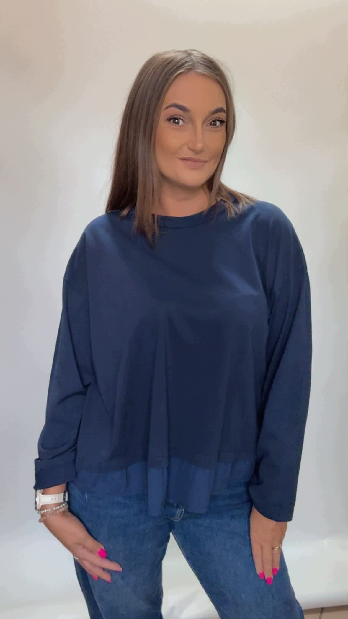 Volná halenka s košilovým spodním dílem bavlna Gioya tmavě modrá oversize uni