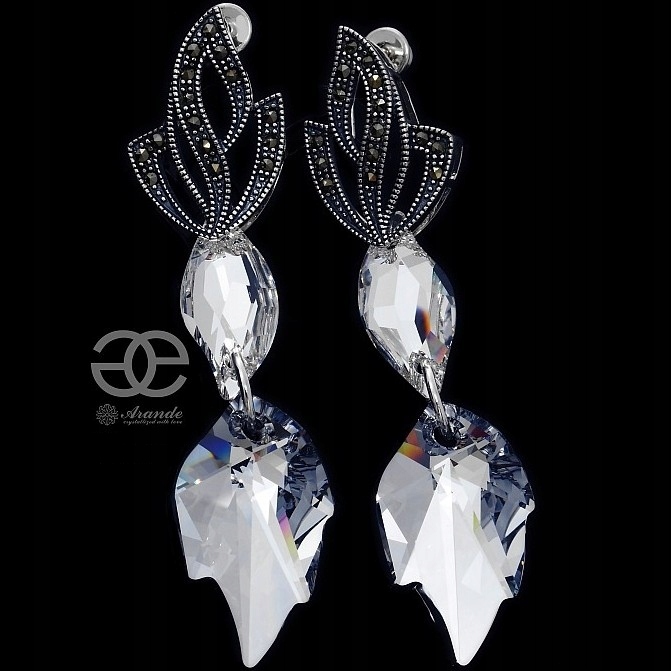 Krystalické Náušnice Comet Leaf Admire Stříbro