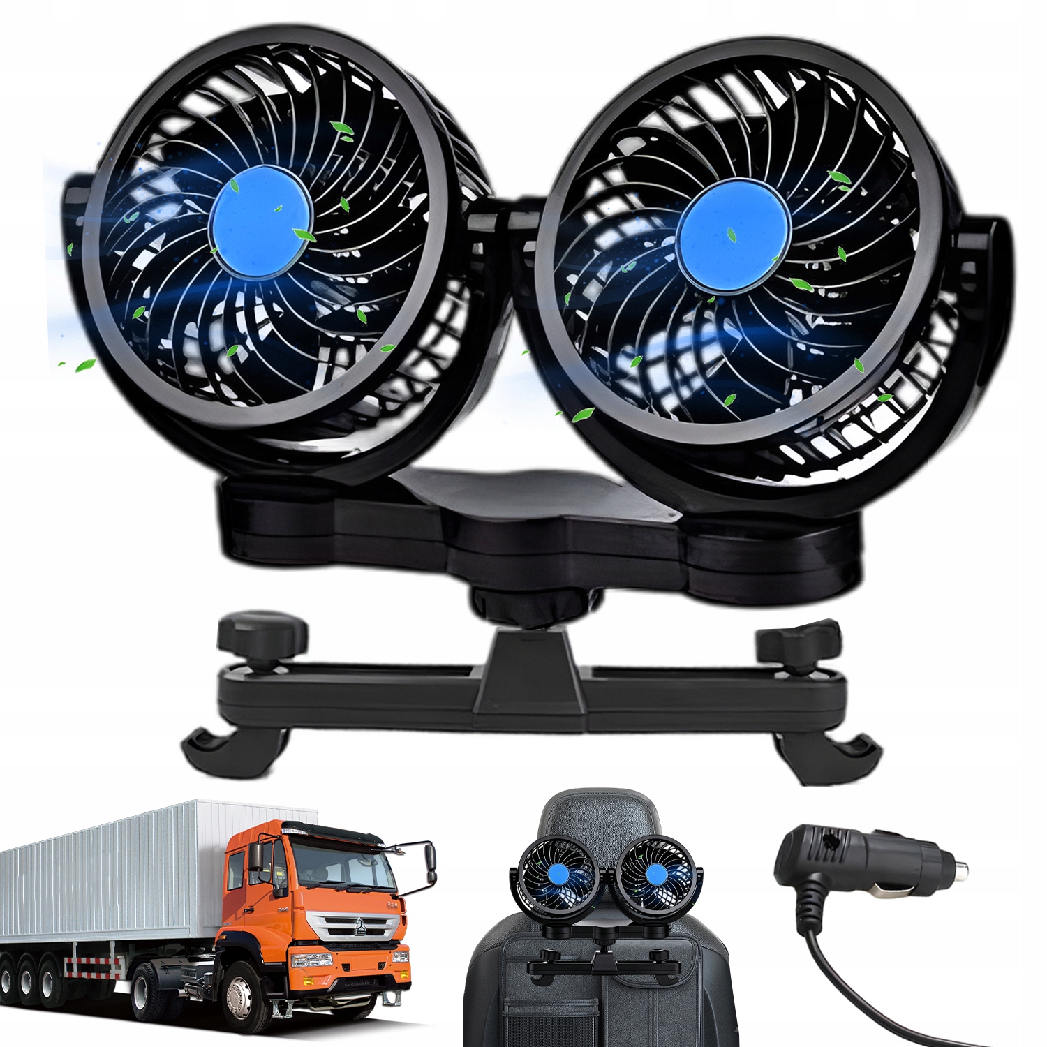 Automobilový Ventilátor S Dvouhlavým Ventilátorem Pro Opěradlo Sedadla 360° Černý