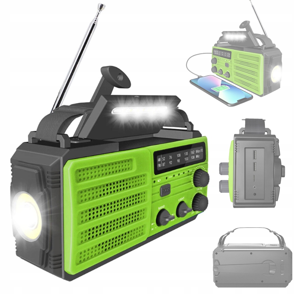 Přenosné Rádio Fm Am Solární Stavební Svítilna Powerbank S larm Sos Rádio