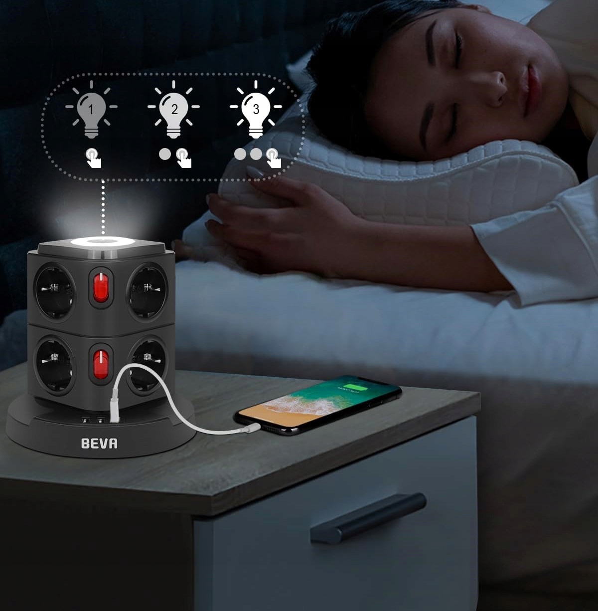 LISTWA PRZEPIĘCIOWA ZASILAJĄCA OCHRONNA 11w1 8 GNIAZDEK + 3 USB LAMPKA LED Model LP757