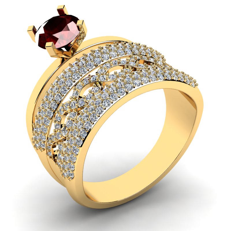 

Pierścionek Złoty Infinity Z Bordową Cyrkonią