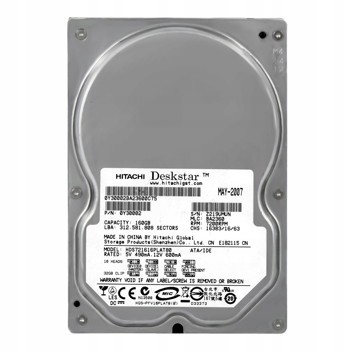 DeskStar 7K160 160GB 7.2K 8MB Ata 3.5'' HDS721616PLAT80