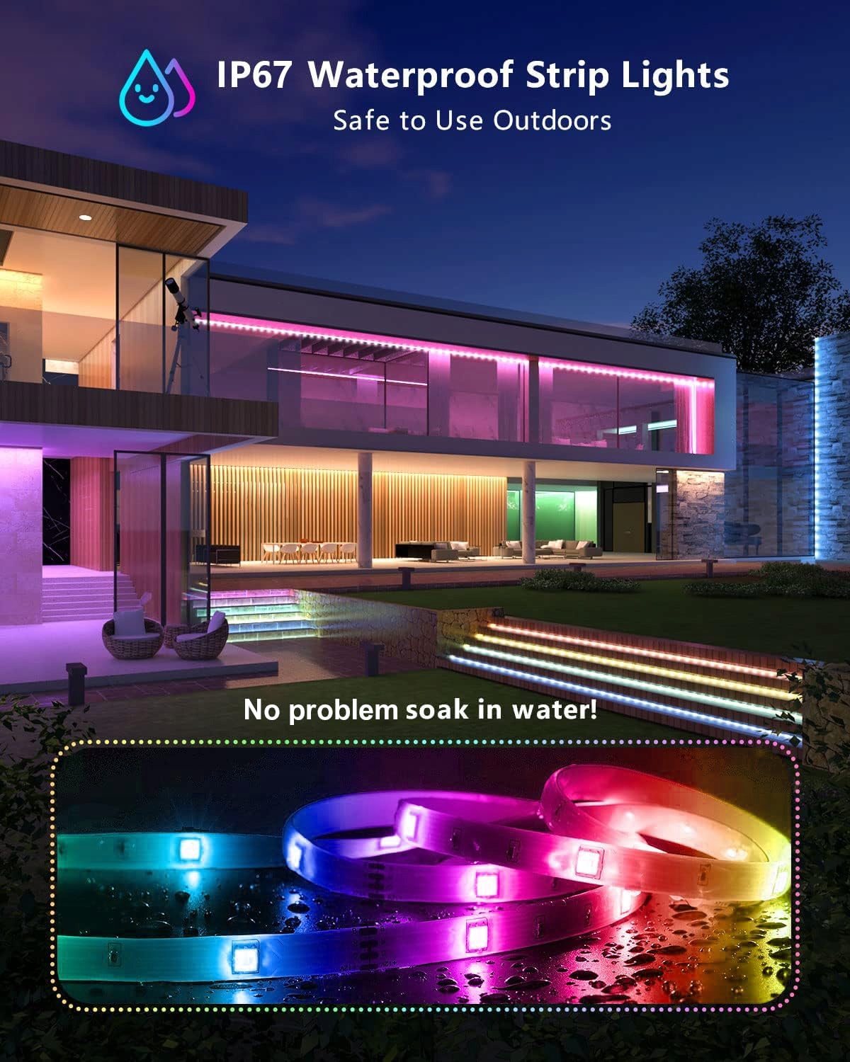 MIWATT Solarny LED Pasek 5M RGB Wodoodporny IP67 Na Zewnątrz — miniatura 2