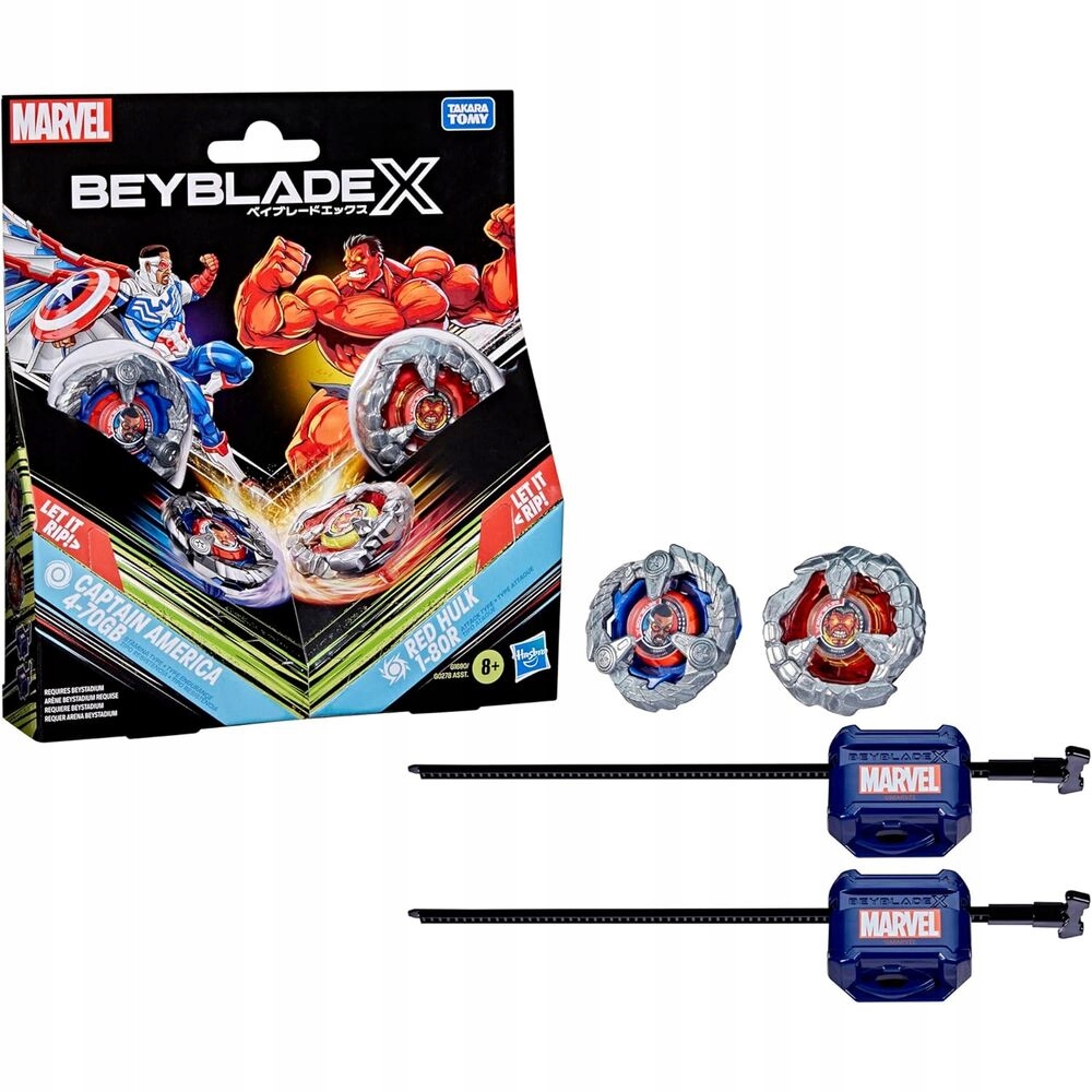 Beyblade X Zestaw startowy Kapitan Ameryka i Czerwony Hulk G1690 bączek