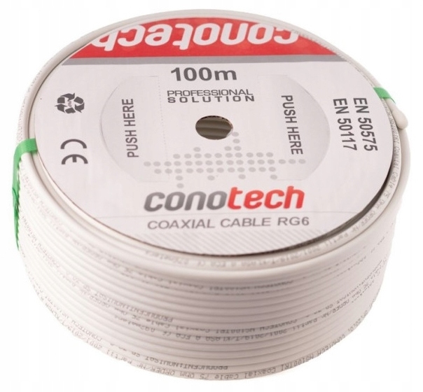 Kabel Przewód Koncentryczny 1,13 CU TriShield 100m Marka Conotech