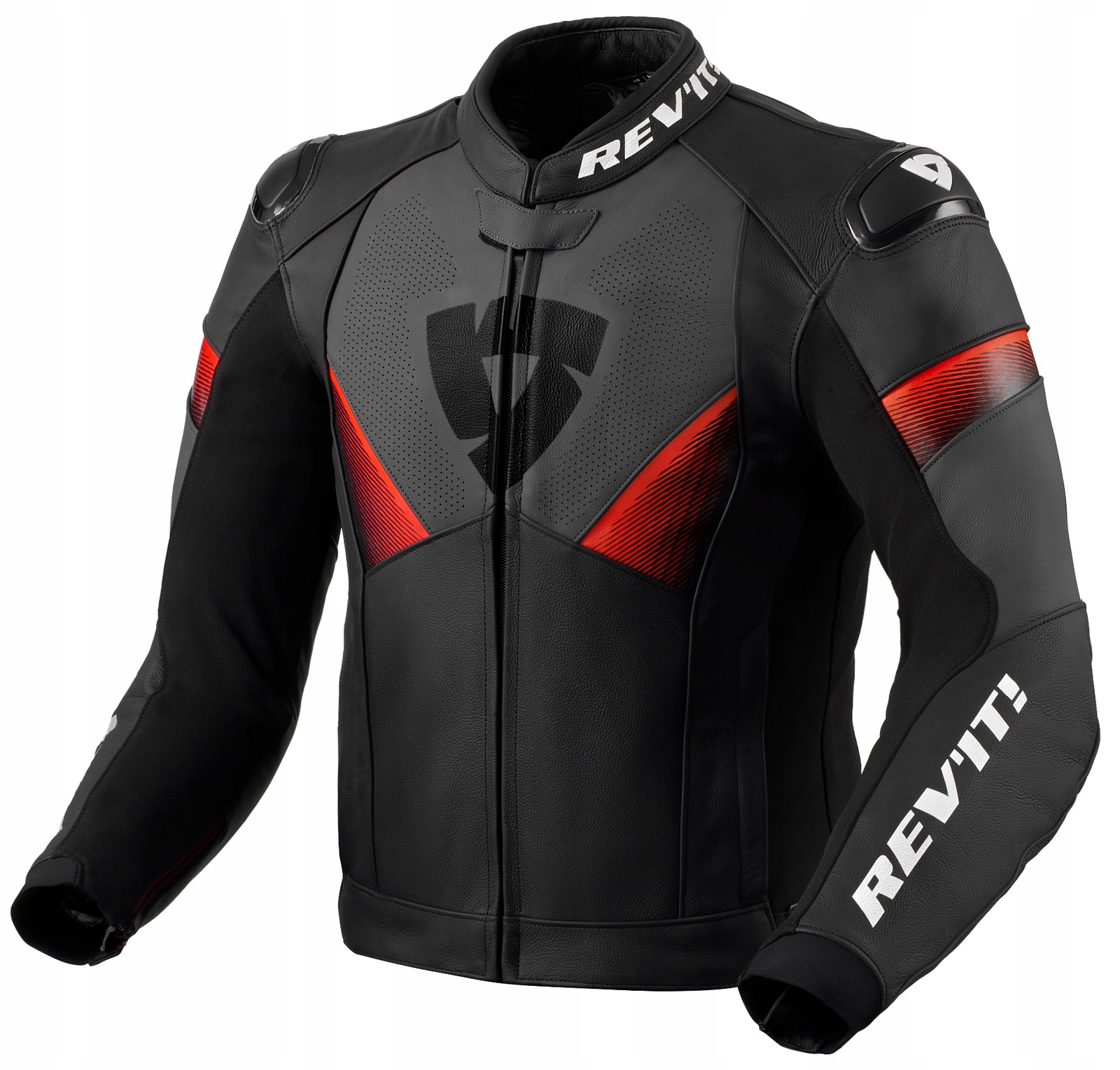 Kožená motocyklová bunda Rev'it Argon 2 čierno-fluo červená 50
