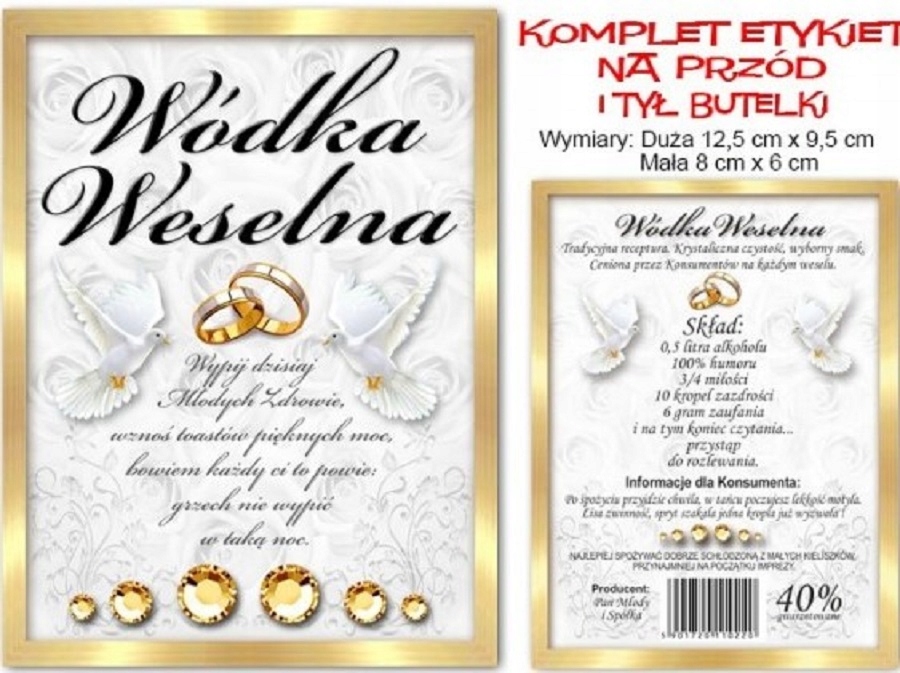 

Etykieta samoprzylepna na wódkę weselną 50sztuk