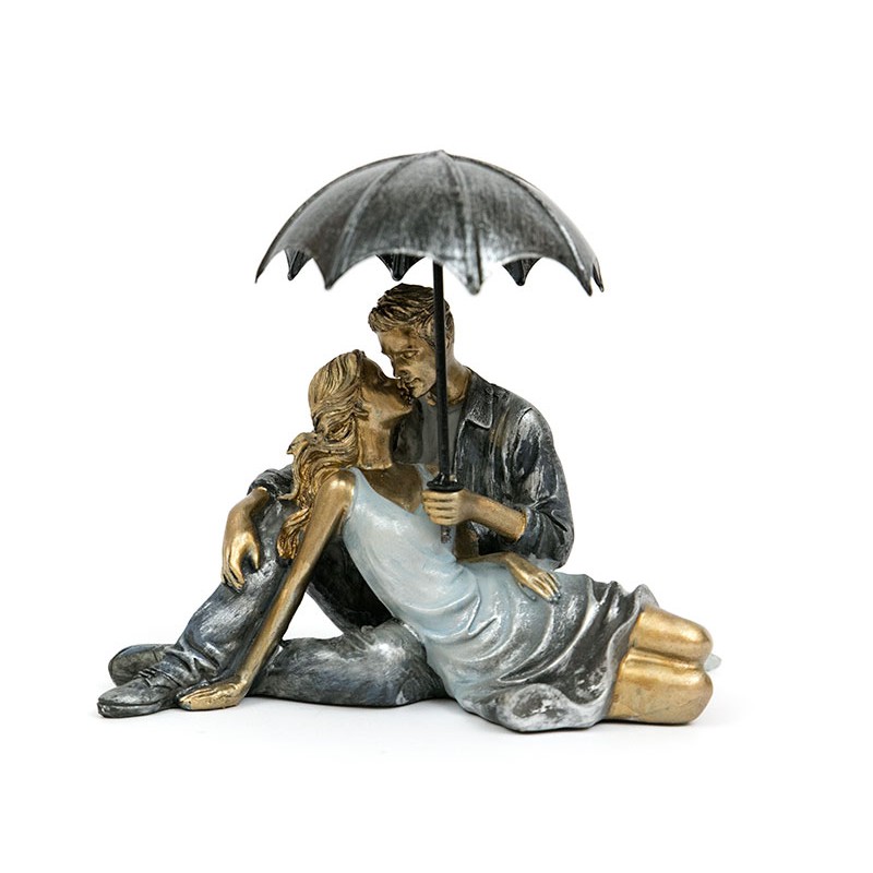 

Figurka Para Pod Z Parasolem Grafitowa Złota 19cm