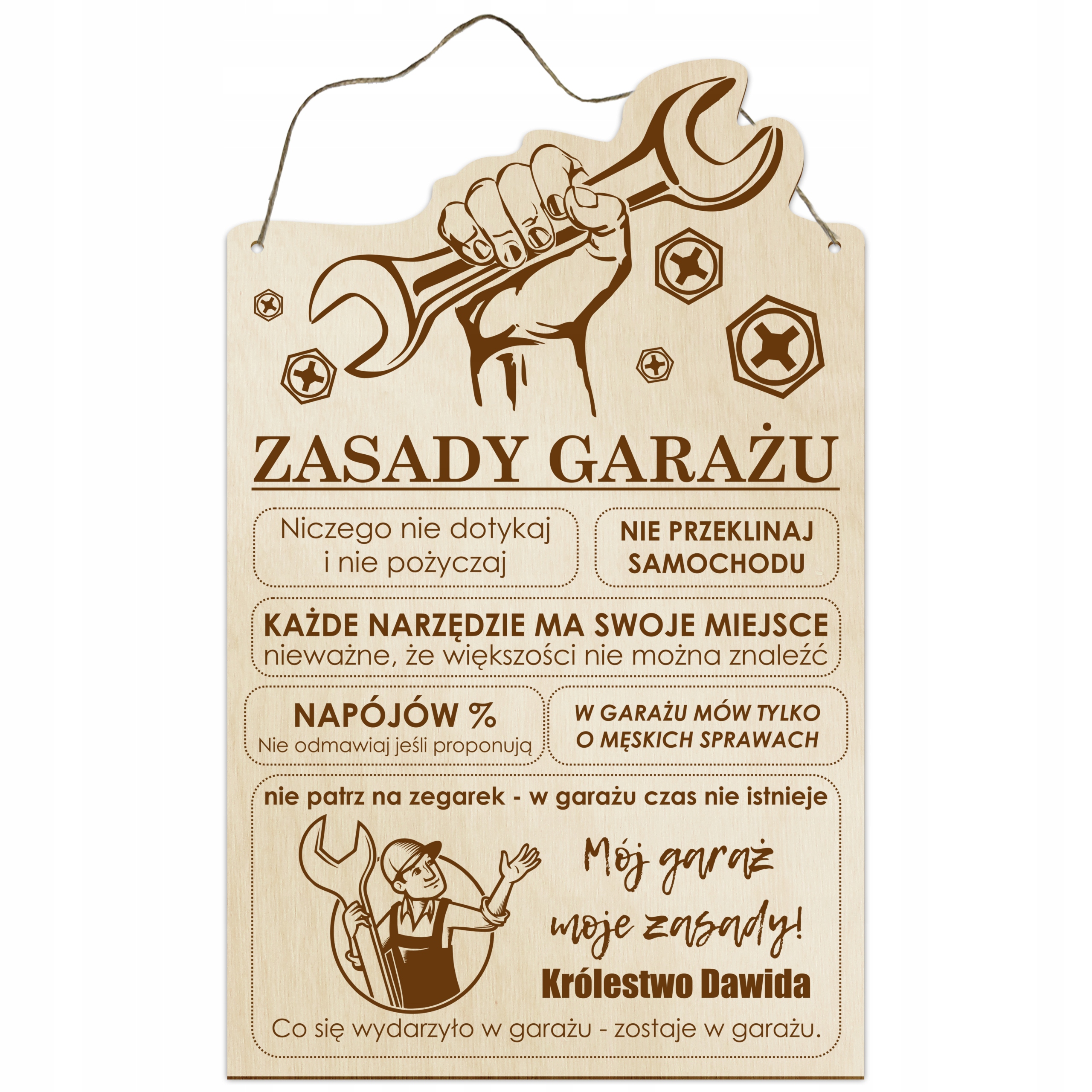 

Drewniana Tabliczka Zasady Garażu urodziny