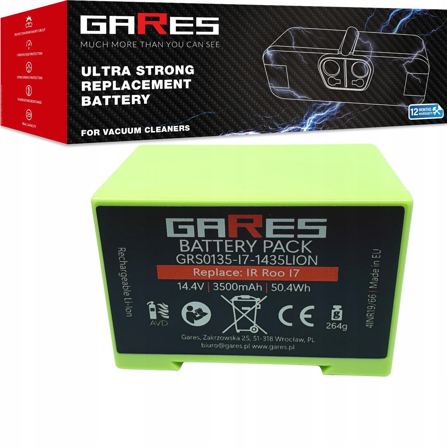 Akumulator Gares do iRobot Roomba i7 i7+ i3 i3+ i4 i4+ 4624864 14,4V 3,5Ah